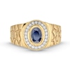 Thumbnail Image 4 of Faceted Oval Blue Sapphire and 0.19 CT. T.W. Diamond Frame Nugget Ring in 10K Gold - Size 10