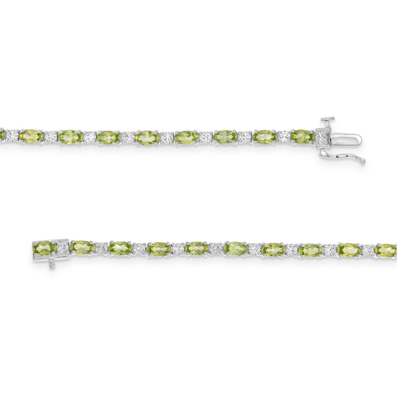 Main Image 3 of Oval Peridot and White Lab-Created Sapphire  Line Bracelet in Sterling Silver - 7.25"