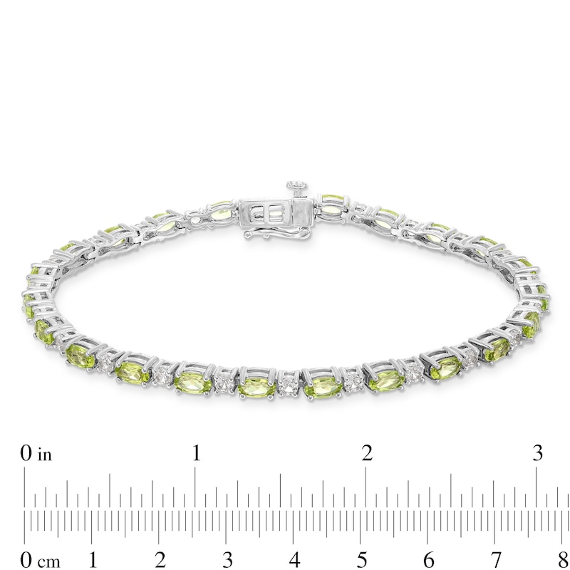 Main Image 4 of Oval Peridot and White Lab-Created Sapphire  Line Bracelet in Sterling Silver - 7.25"