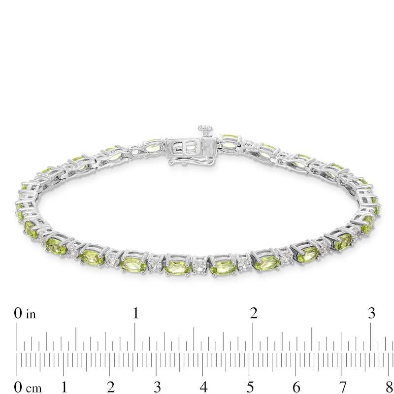 Oval Peridot and White Lab-Created Sapphire  Line Bracelet in Sterling Silver - 7.25"