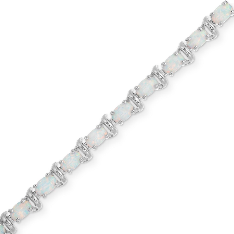 Main Image 1 of Lab-Created Oval Opal and White Sapphire Line Bracelet in Sterling Silver - 7.25"