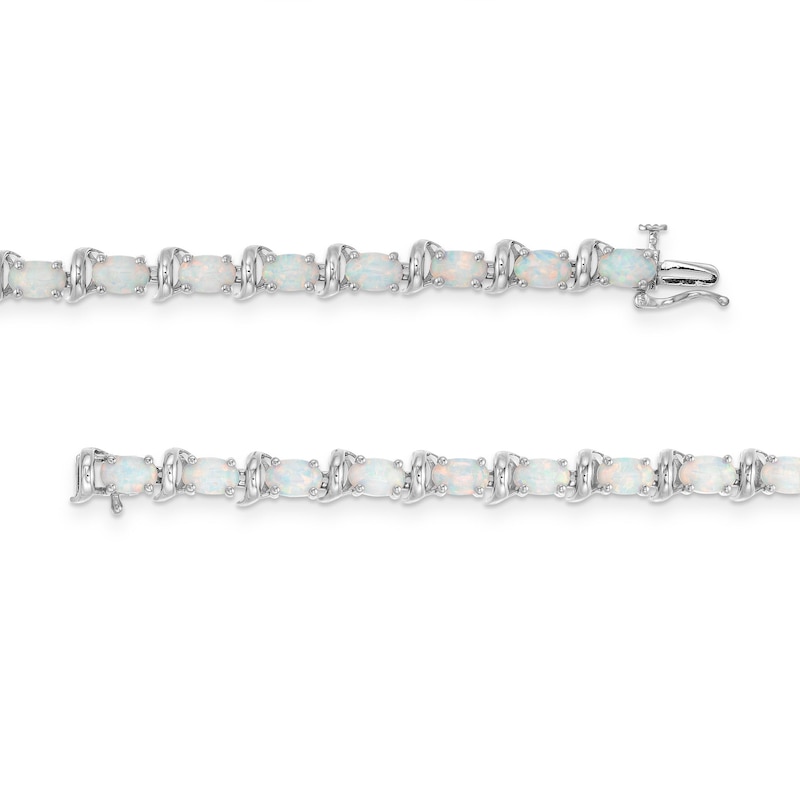 Main Image 3 of Lab-Created Oval Opal and White Sapphire Line Bracelet in Sterling Silver - 7.25"