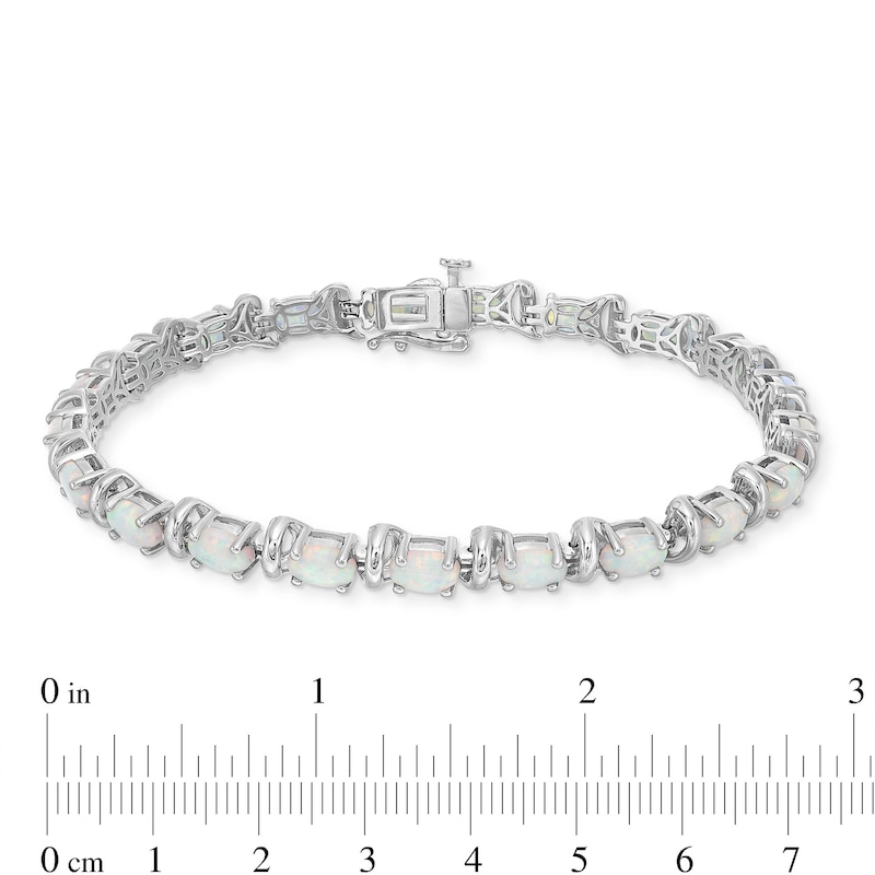 Main Image 4 of Lab-Created Oval Opal and White Sapphire Line Bracelet in Sterling Silver - 7.25"