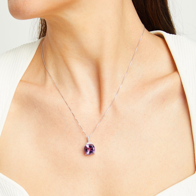 Cushion-Cut Amethyst and White Lab-Created Sapphire Pendant in Sterling Silver|Peoples Jewellers