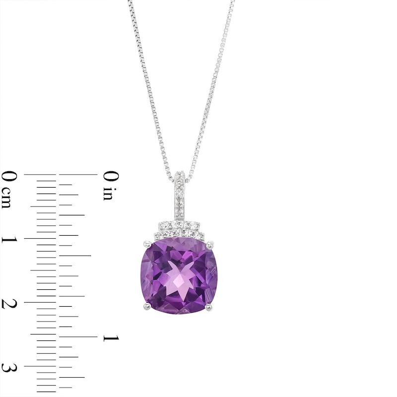 Main Image 3 of Cushion-Cut Amethyst and White Lab-Created Sapphire Pendant in Sterling Silver
