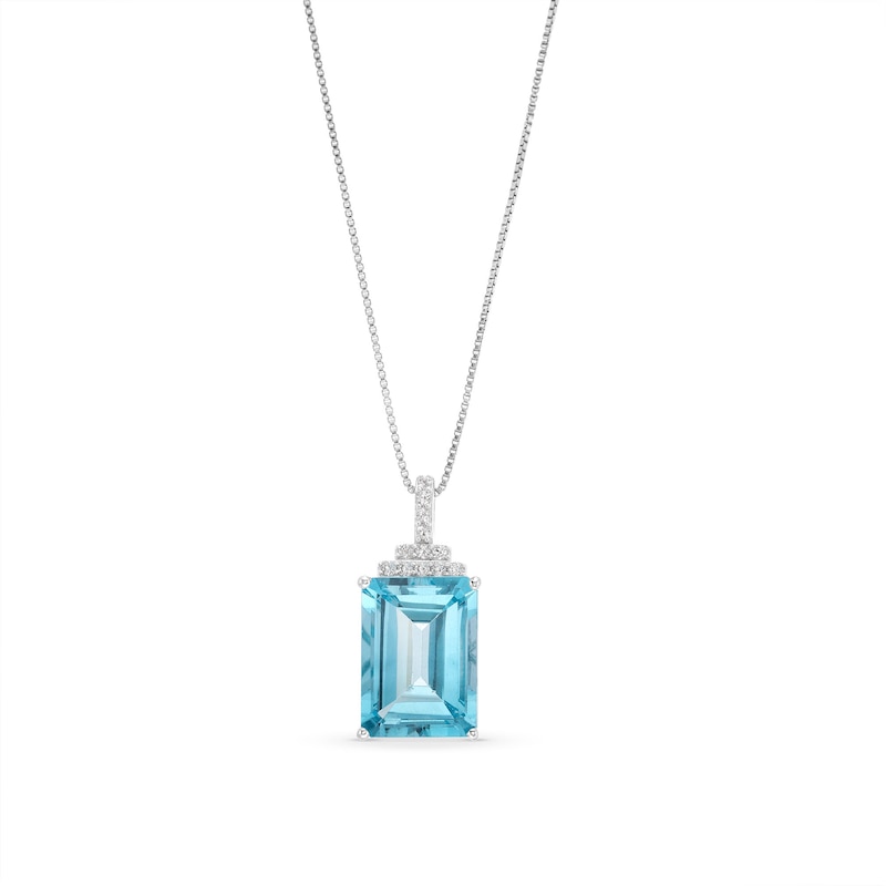 Emerald-Cut Blue Topaz and White Lab-Created Sapphire Pendant in Sterling Silver|Peoples Jewellers