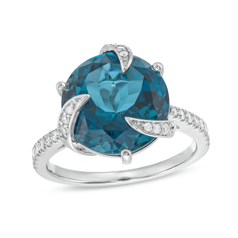 EFFY™ Collection London Blue Topaz and CT. T.W. Diamond Swirl Ring in 14K White Gold|Peoples Jewellers