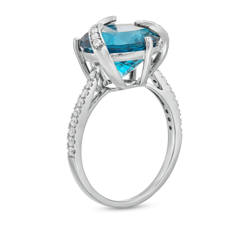 Main Image 3 of EFFY™ Collection London Blue Topaz and 0.18 CT. T.W. Diamond Swirl Ring in 14K White Gold