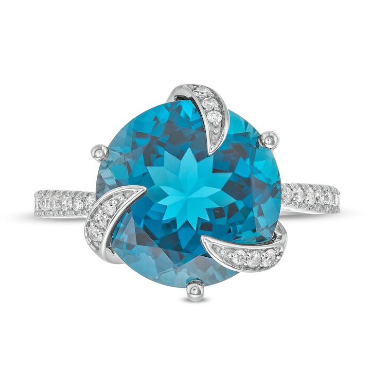 Main Image 4 of EFFY™ Collection London Blue Topaz and 0.18 CT. T.W. Diamond Swirl Ring in 14K White Gold