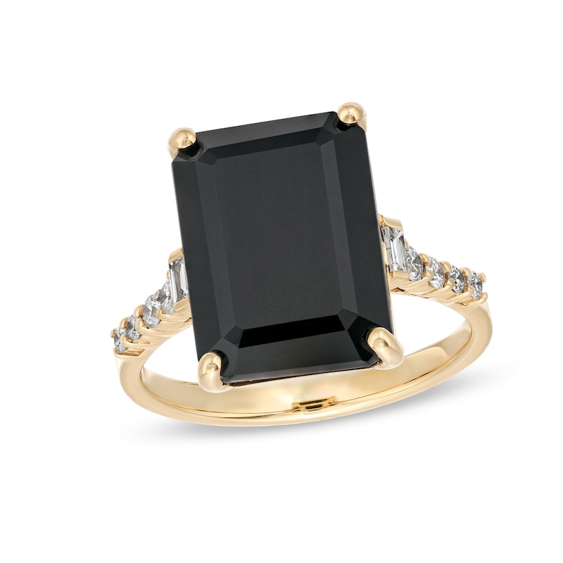 EFFY™ Collection Black Onyx and 0.18 CT. T.W. Diamond Ring in 14K Gold ...