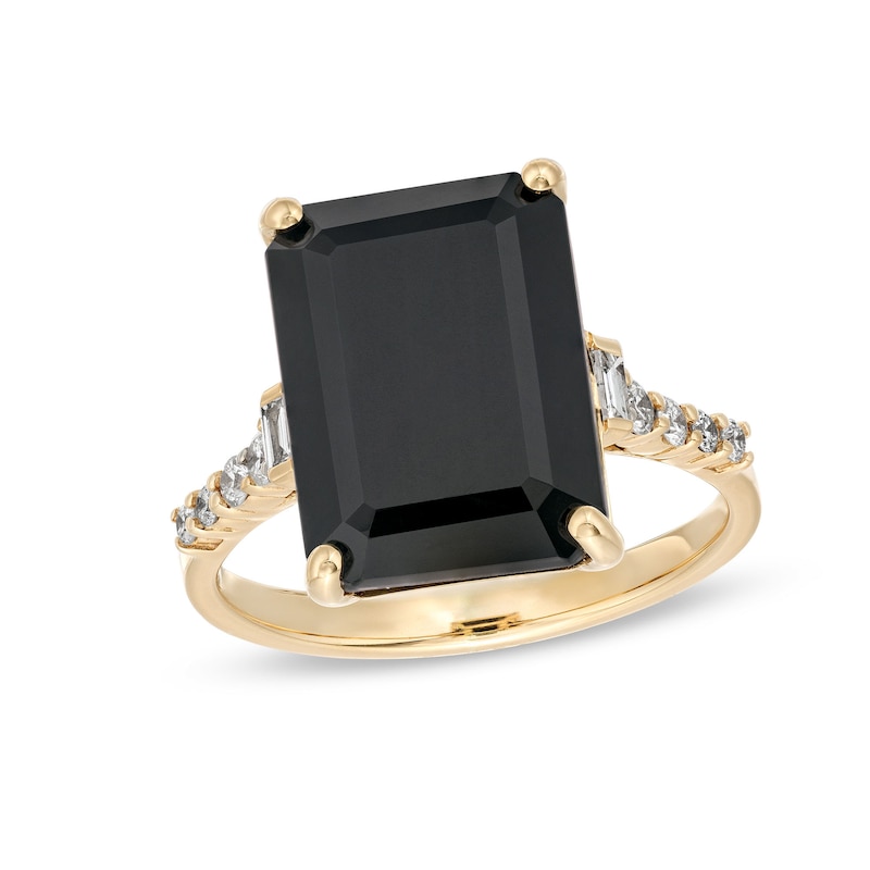 Main Image 1 of EFFY™ Collection Black Onyx and 0.18 CT. T.W. Diamond Ring in 14K Gold