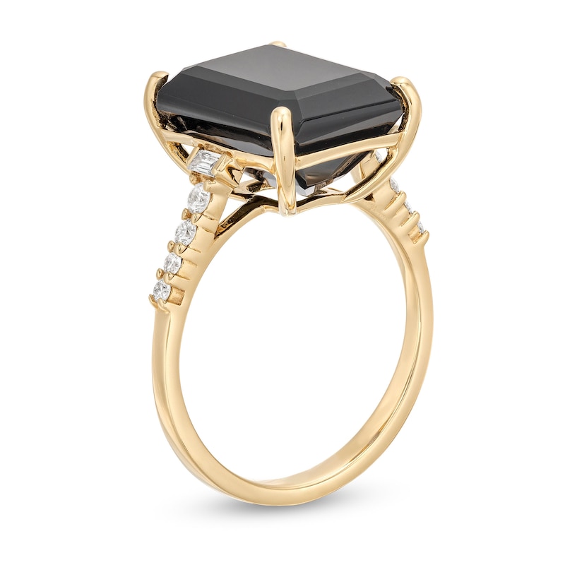 Main Image 3 of EFFY™ Collection Black Onyx and 0.18 CT. T.W. Diamond Ring in 14K Gold