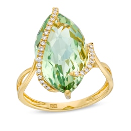 EFFY™ Collection Marquise Green Amethyst and 0.085 CT. T.W. Diamond Swirl Ring in 14K Gold