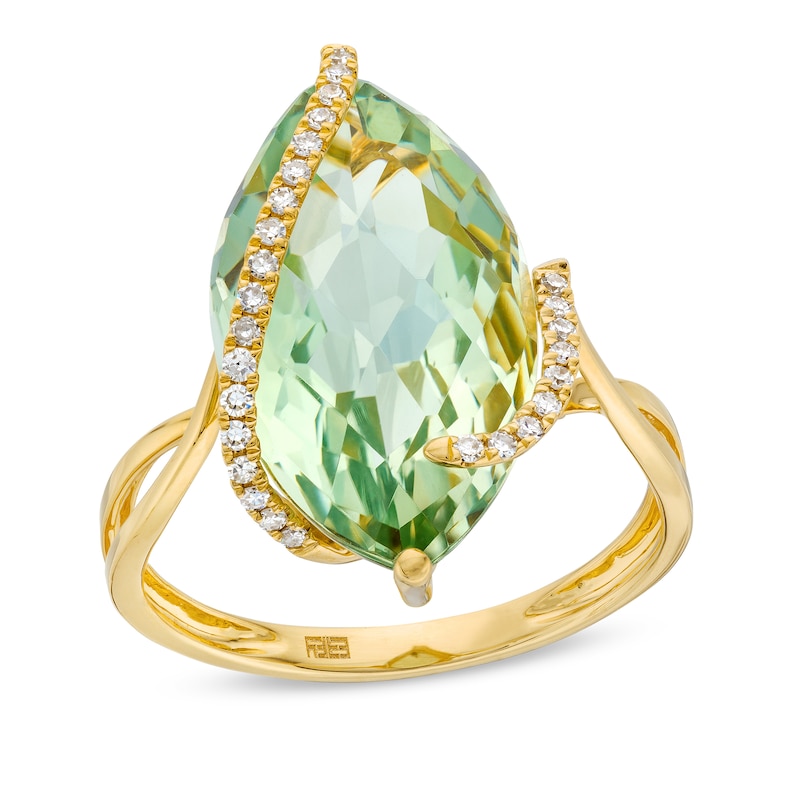 Main Image 1 of EFFY™ Collection Marquise Green Amethyst and 0.085 CT. T.W. Diamond Swirl Ring in 14K Gold