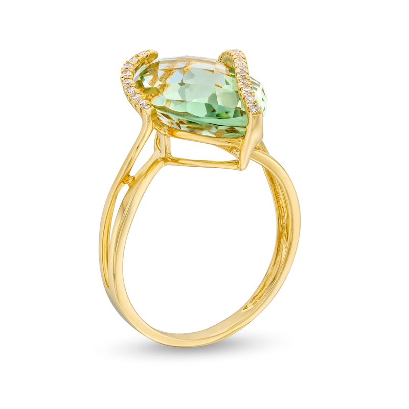 Main Image 3 of EFFY™ Collection Marquise Green Amethyst and 0.085 CT. T.W. Diamond Swirl Ring in 14K Gold