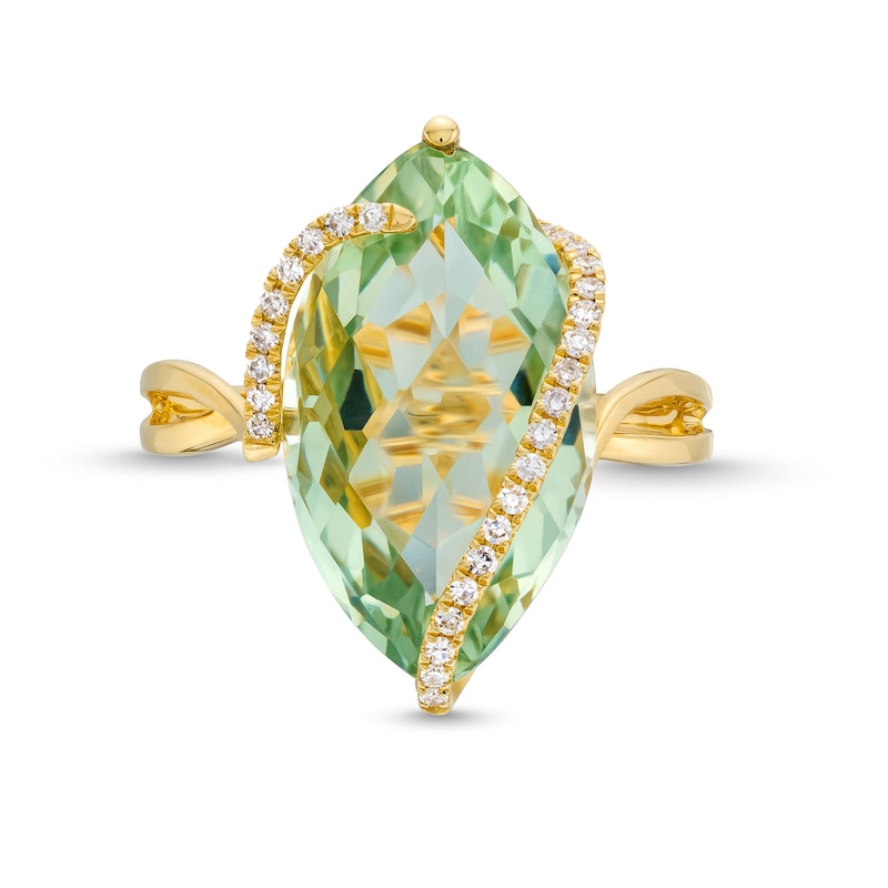 Main Image 4 of EFFY™ Collection Marquise Green Amethyst and 0.085 CT. T.W. Diamond Swirl Ring in 14K Gold
