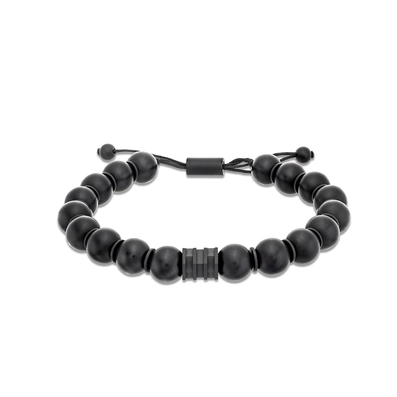 Men's Onyx Bead Adjustable Bracelet with Black Ion-Plated Stainless Steel|Peoples Jewellers