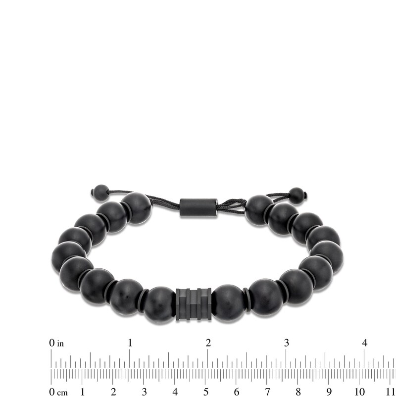 Main Image 3 of Men's Onyx Bead Adjustable Bracelet with Black Ion-Plated Stainless Steel