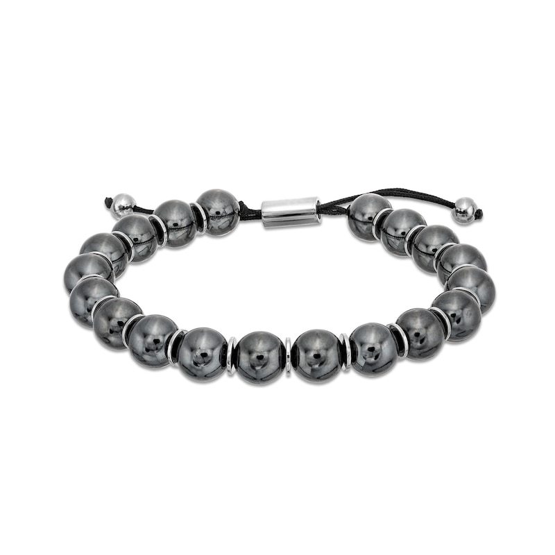 Men's Hematite Bead Adjustable Bracelet with Stainless Steel