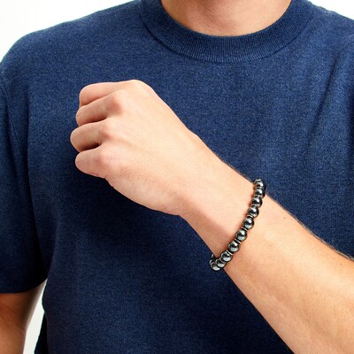 Men's Hematite Bead Adjustable Bracelet with Stainless Steel