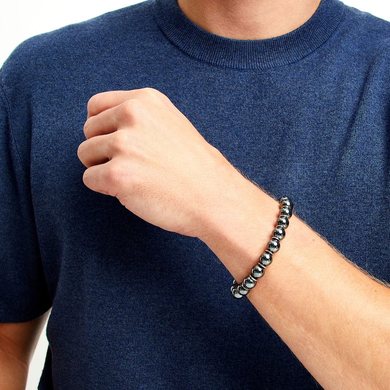 Main Image 2 of Men's Hematite Bead Adjustable Bracelet with Stainless Steel