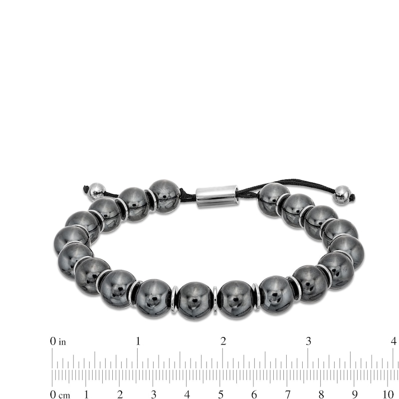 Main Image 3 of Men's Hematite Bead Adjustable Bracelet with Stainless Steel