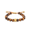 Thumbnail Image 1 of Men's Tiger's Eye Bead Adjustable Bracelet with Yellow Ion-Plated Stainless Steel