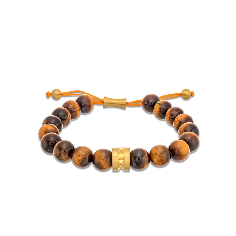 Men's Tiger's Eye Bead Adjustable Bracelet with Yellow Ion-Plated Stainless Steel|Peoples Jewellers