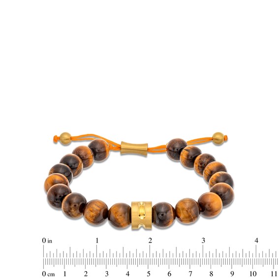 Men's Tiger's Eye Bead Adjustable Bracelet with Yellow Ion-Plated Stainless Steel