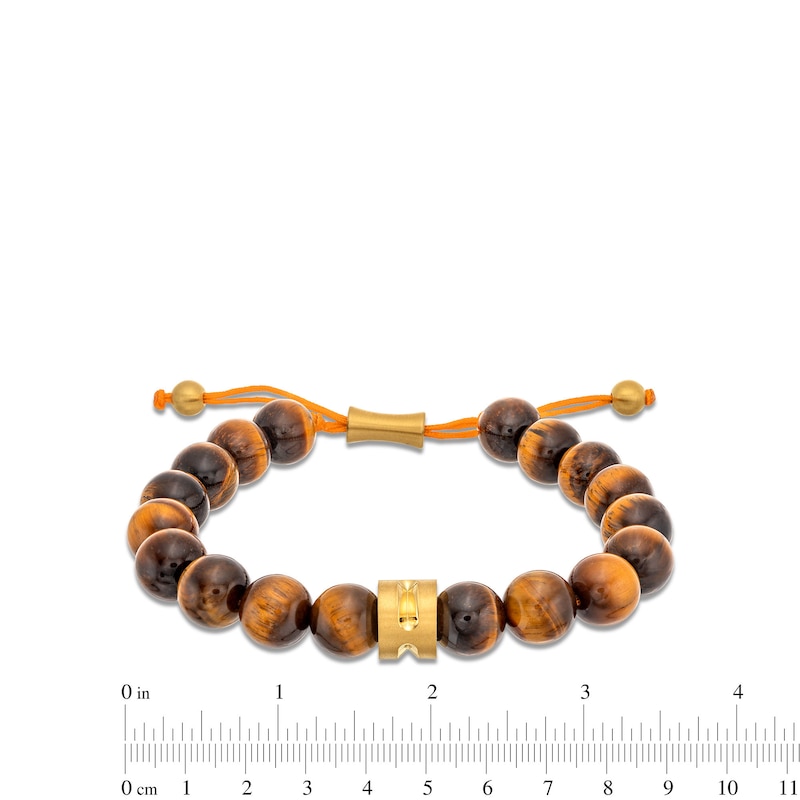 Main Image 3 of Men's Tiger's Eye Bead Adjustable Bracelet with Yellow Ion-Plated Stainless Steel
