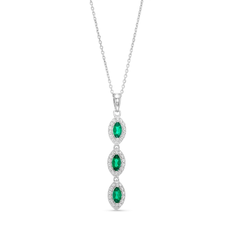 Marquise Lab-Created Emerald and White Lab-Created Sapphire Drop Pendant in Sterling Silver|Peoples Jewellers