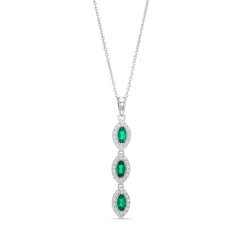 Main Image 1 of Marquise Lab-Created Emerald and White Lab-Created Sapphire Drop Pendant in Sterling Silver