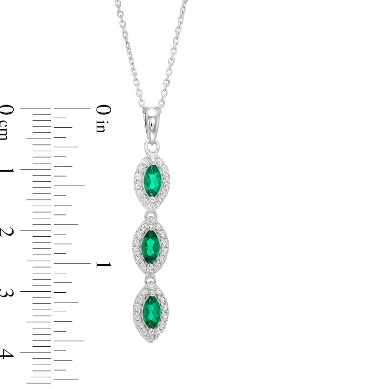 Main Image 4 of Marquise Lab-Created Emerald and White Lab-Created Sapphire Drop Pendant in Sterling Silver