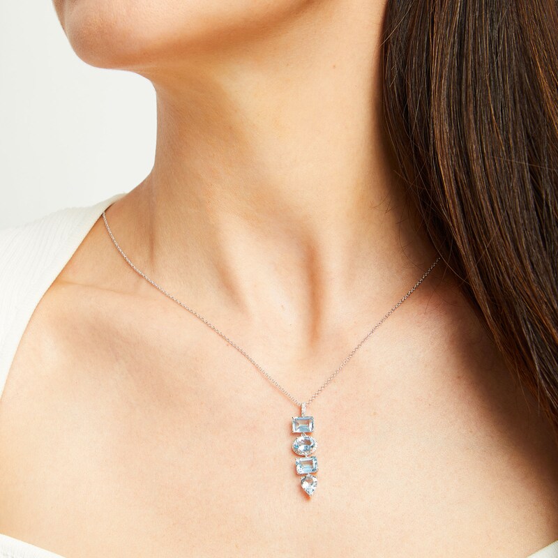 EFFYâ¢ Collection Multi-Shape Aquamarine and 0.085 CT. T.W. Diamond Linear Pendant 14K White Gold