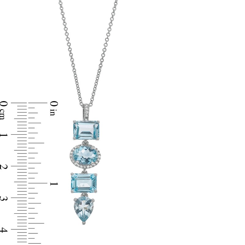 EFFY™ Collection Multi-Shape Aquamarine and 0.085 CT. T.W. Diamond Linear Pendant 14K White Gold