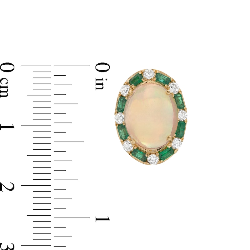 Main Image 3 of EFFY™ Collection Oval Opal, Emerald and 0.37 CT. T.W. Diamond Frame Earrings in 14K Gold