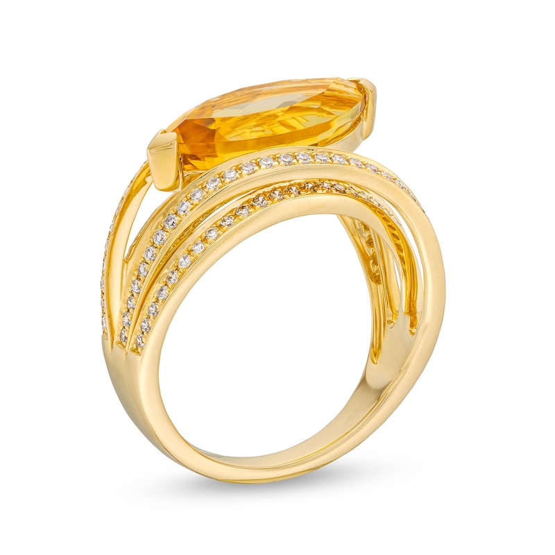 EFFY™ Collection Marquise-Cut Yellow Quartz Amethyst and 0.29 CT. T.W. Diamond Ring in 14K Gold|Peoples Jewellers