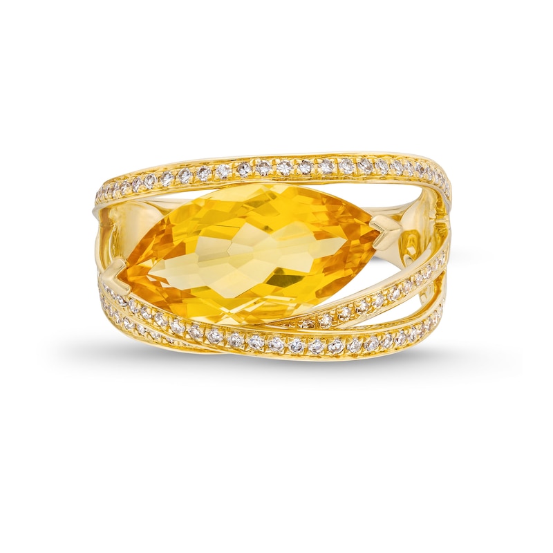 EFFY™ Collection Marquise-Cut Yellow Quartz Amethyst and 0.29 CT. T.W. Diamond Ring in 14K Gold|Peoples Jewellers