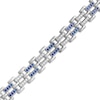 Thumbnail Image 1 of Men's Blue Sapphire and 1.50 CT. T.W. Diamond Link Bracelet in Sterling Silver