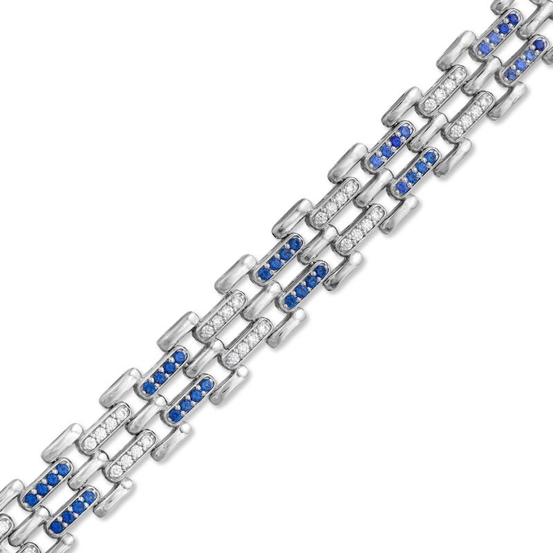 Men's Blue Sapphire and 1.50 CT. T.W. Diamond Link Bracelet in Sterling Silver|Peoples Jewellers