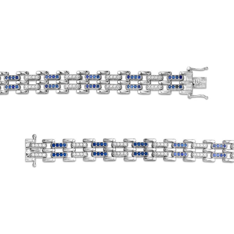 Men's Blue Sapphire and 1.50 CT. T.W. Diamond Link Bracelet in Sterling Silver|Peoples Jewellers