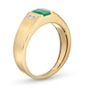 Thumbnail Image 3 of Men's Emerald-Cut Emerald and 0.12 CT. T.W. Diamond Collar Ring in 10K Gold