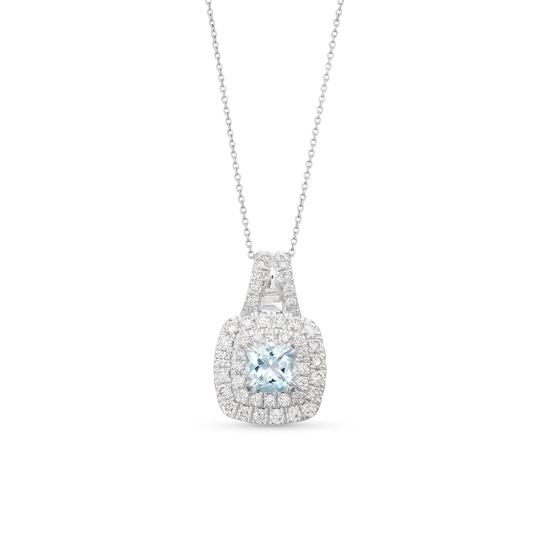 1.25 CT. T.W. Certified Lab-Created Diamond and Aquamarine Frame Pendant in 10K White Gold (F/SI2)