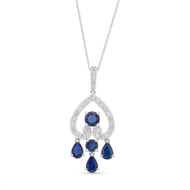 1.00 CT. T.W. Certified Lab-Created Diamond and Sapphire Chandelier Pendant in 10K White Gold (F/SI2)|Peoples Jewellers