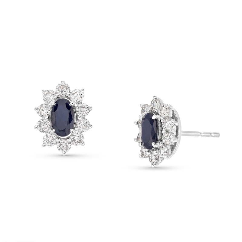 0.50 CT. T.W. Certified Lab-Created Diamond and Sapphire Frame Stud Earrings in 14K White Gold (F/SI2)|Peoples Jewellers