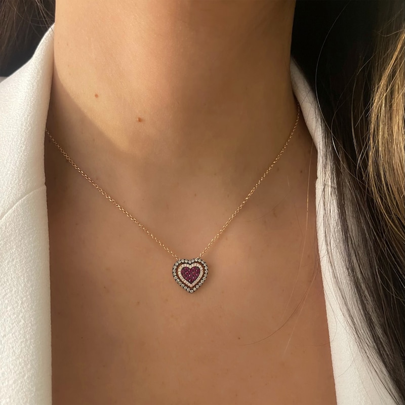 Main Image 5 of Le Vian® Passion Ruby™ and 0.38 CT. T.W. Diamond Heart Pendant in 14K Strawberry Gold™
