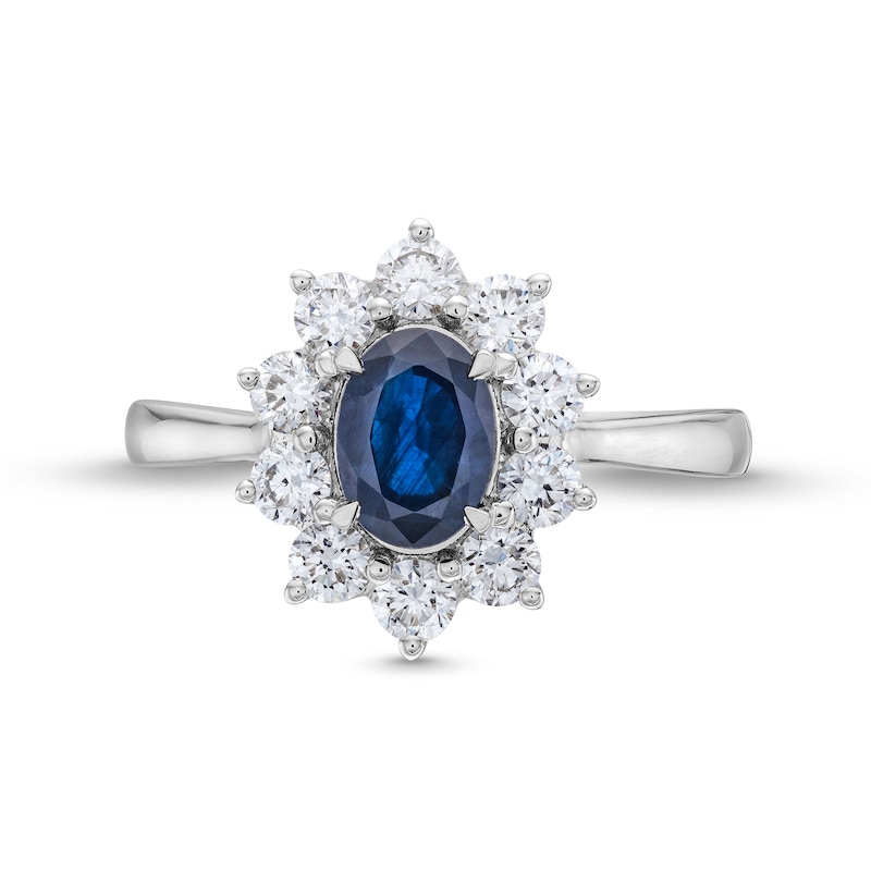 Oval Blue Sapphire and 0.75 CT. T.W. Certified Lab-Grown Diamond  Frame Ring in 10K White Gold (F/SI2)