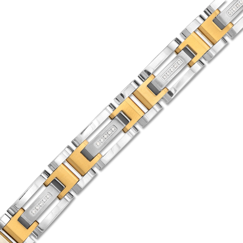 Men's 0.15 CT. T.W. Diamond Link Bracelet in Stainless Steel with Yellow Ion-Plate - 8.5"