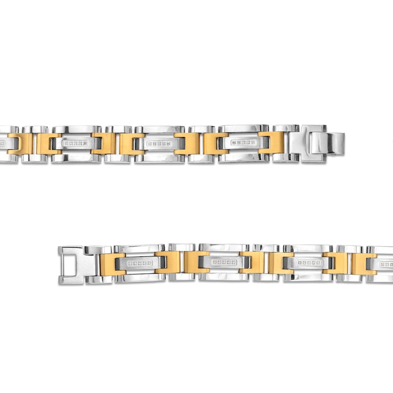 Main Image 3 of 0.15 CT. T.W. Diamond Link Bracelet in Stainless Steel with Yellow Ion-Plate - 8.5"