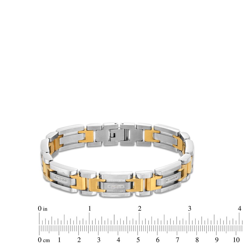 Main Image 4 of 0.15 CT. T.W. Diamond Link Bracelet in Stainless Steel with Yellow Ion-Plate - 8.5"
